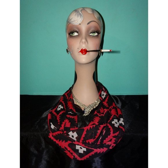 Vintage Black & Pink Southwest Motif Infinity Scarf semi sheer head wrap - Picture 4 of 14